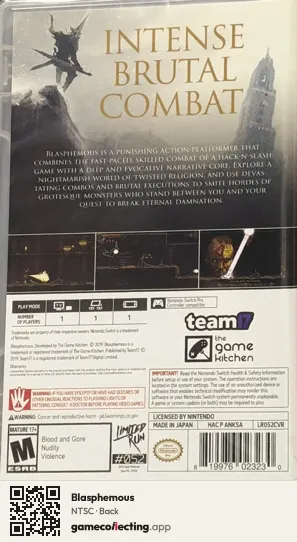 Blasphemous Nintendo Switch, NTSC box back