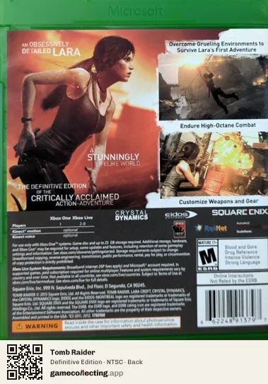 Tomb Raider Xbox One, NTSC box back