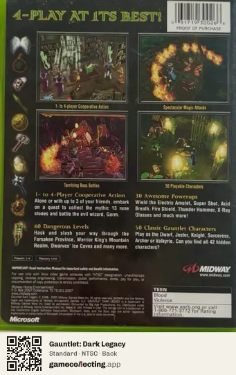 Gauntlet: Dark Legacy Xbox, NTSC box back