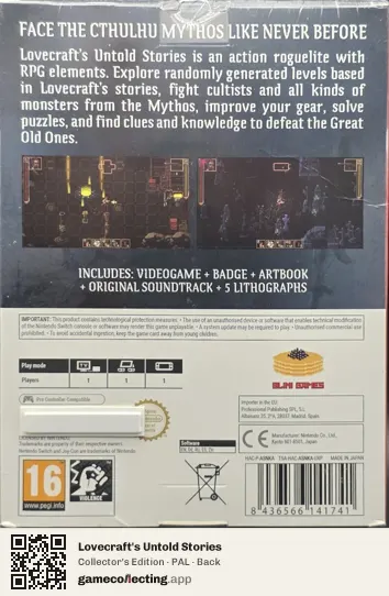 Lovecraft's Untold Stories Nintendo Switch, PAL box back
