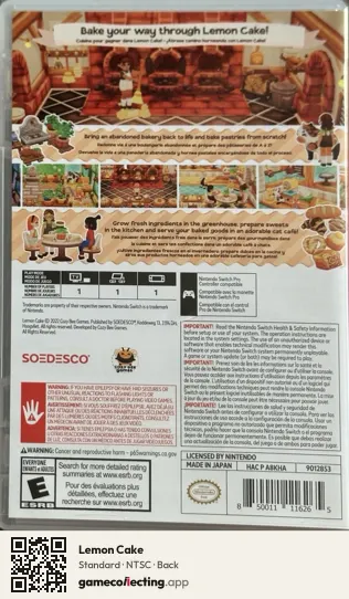 Lemon Cake Nintendo Switch, NTSC box back