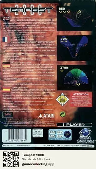 Tempest 2000 Sega Saturn, PAL box back
