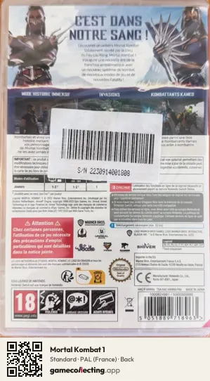 Mortal Kombat 1 Nintendo Switch, France box back