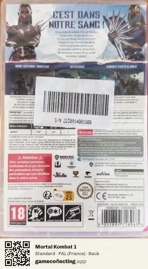 Mortal Kombat 1 Nintendo Switch, France box back