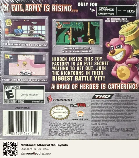Nicktoons: Attack of the Toybots Game Boy Advance, NTSC box back