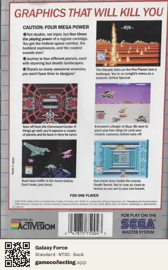 Galaxy Force Sega Master System, NTSC box back