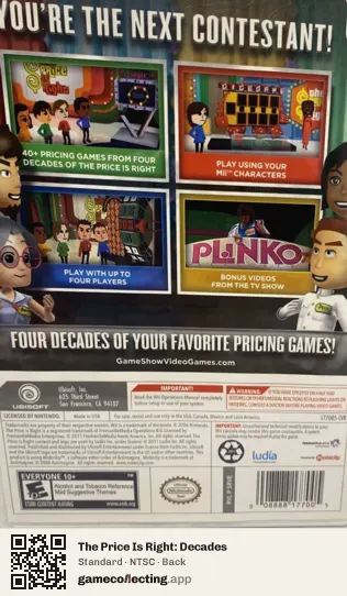 The Price Is Right: Decades Nintendo Wii, NTSC box back