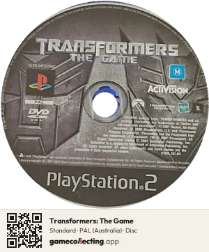 Transformers: The Game PlayStation 2, PAL disc