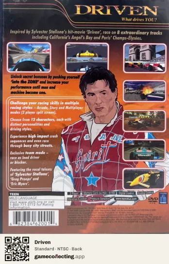 Driven PlayStation 2, NTSC box back