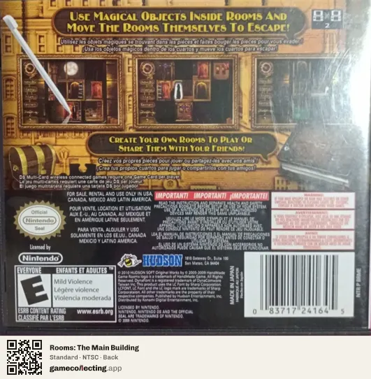 Rooms: The Main Building Nintendo DS, NTSC box back