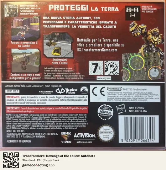 Transformers: Revenge of the Fallen: Autobots Nintendo DS, Italy box back