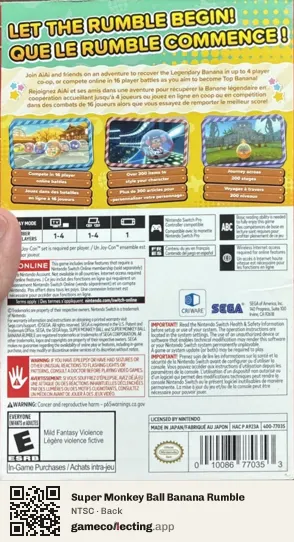 Super Monkey Ball Banana Rumble Nintendo Switch, NTSC box back