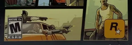 Grand Theft Auto: San Andreas, the ESRB box on its front