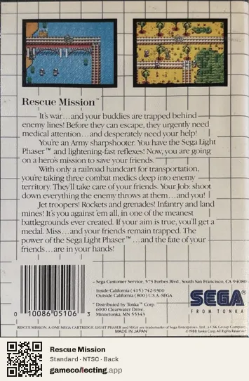 Rescue Mission Sega Master System, NTSC box back