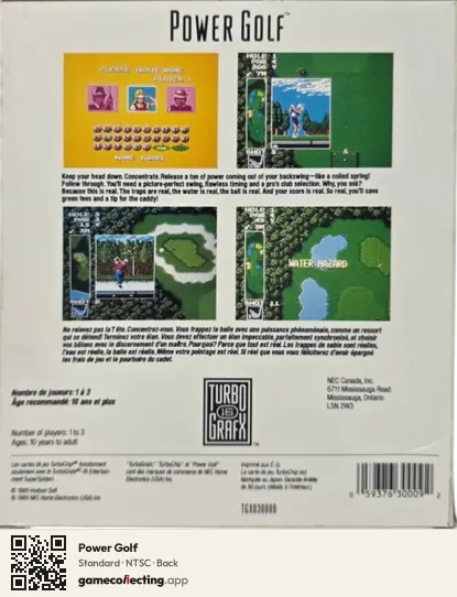 Power Golf TurboGrafx-16, NTSC box back