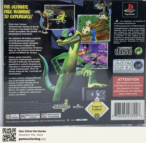 Gex: Enter the Gecko PlayStation, PAL box back