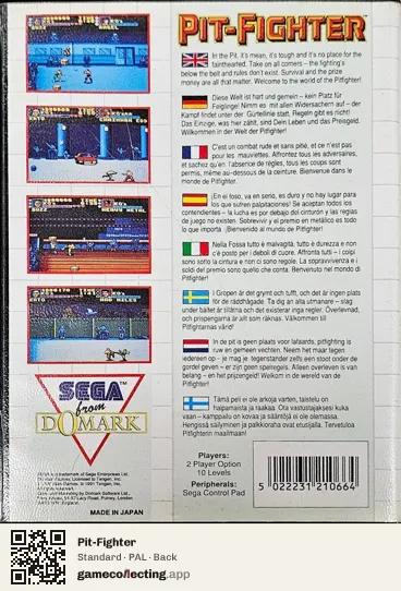 Pit-Fighter Sega Master System, PAL box back
