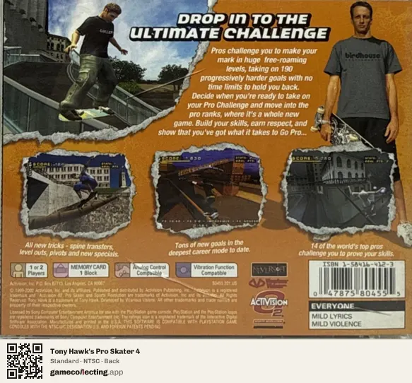 Tony Hawk's Pro Skater 4 PlayStation, NTSC box back
