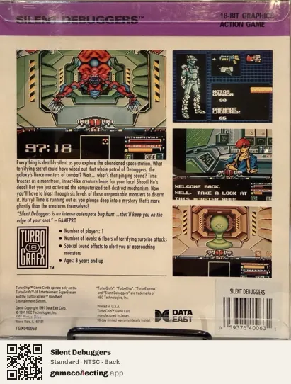Silent Debuggers TurboGrafx-16, NTSC box back