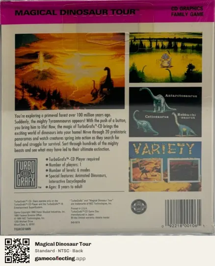 Magical Dinosaur Tour TurboGrafx-CD, NTSC box back