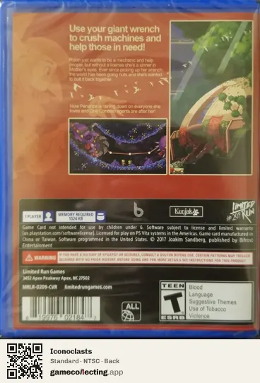 Iconoclasts PlayStation Vita, NTSC box back