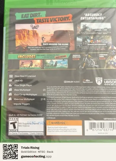 Trials Rising Xbox One, NTSC box back