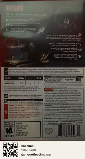 Reanimal Nintendo Switch 2, NTSC box back