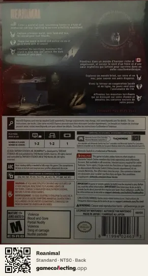 Reanimal Nintendo Switch 2, NTSC box back