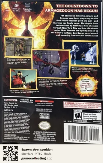 Spawn: Armageddon Nintendo GameCube, NTSC box back