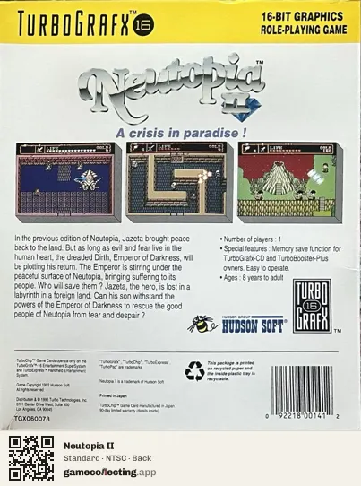 Neutopia II TurboGrafx-16, NTSC box back