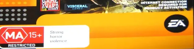 Dead Space, the Australian classification mark on its front