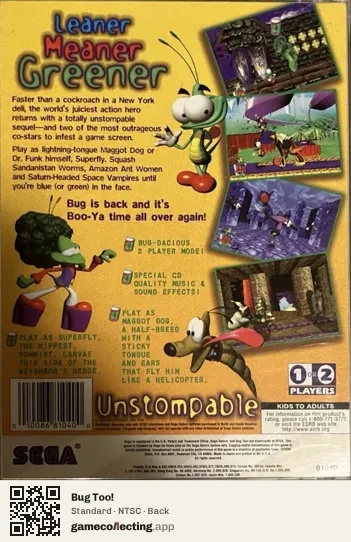 Bug Too! Sega Saturn, NTSC box back