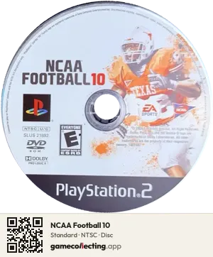 NCAA Football 10 PlayStation 2, NTSC disc