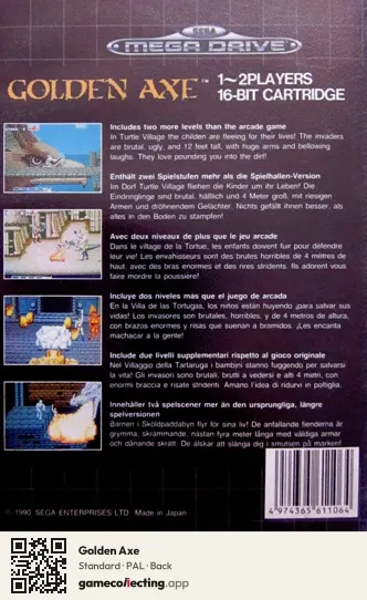 Golden Axe Sega Mega Drive / Genesis, PAL box back