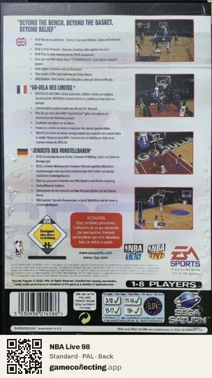 NBA Live 98 Sega Saturn, PAL box back
