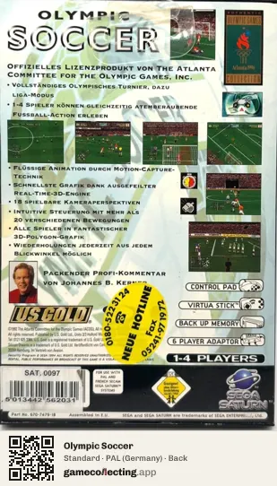 Olympic Soccer Sega Saturn, Germany box back