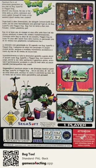 Bug Too! Sega Saturn, PAL box back