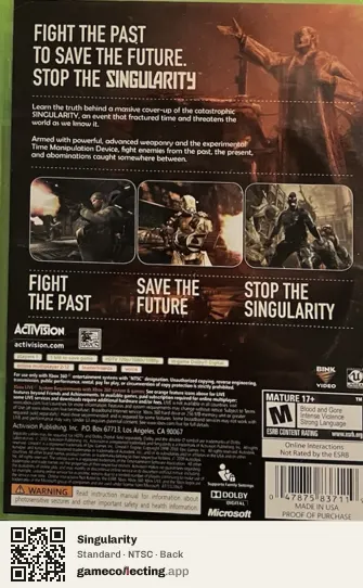 Singularity Xbox 360, NTSC box back