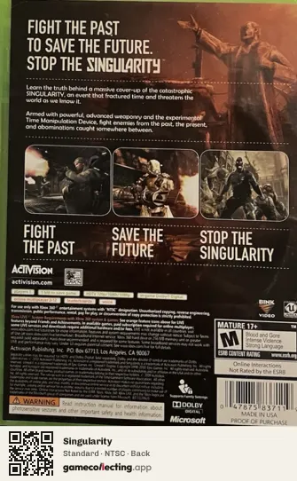Singularity Xbox 360, NTSC box back