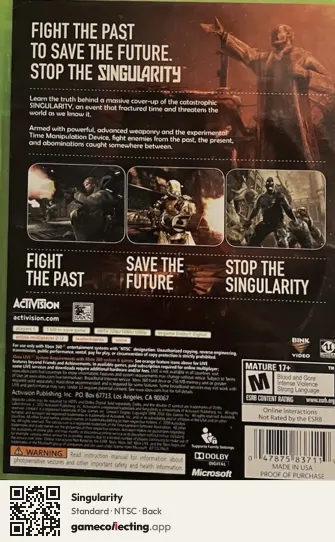 Singularity Xbox 360, NTSC box back