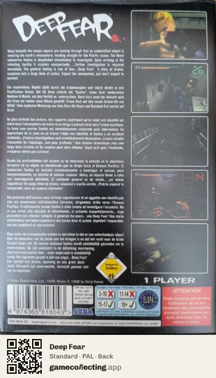 Deep Fear Sega Saturn, PAL box back