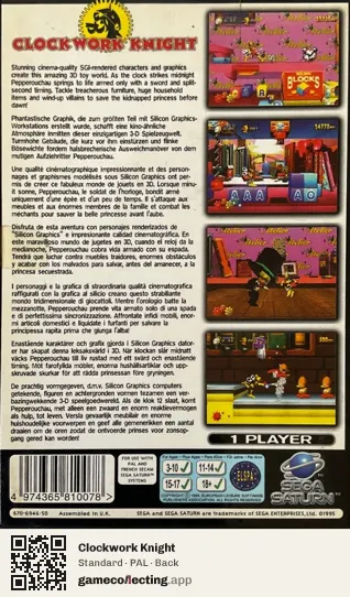 Clockwork Knight Sega Saturn, PAL box back