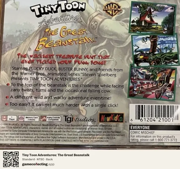 Tiny Toon Adventures: The Great Beanstalk PlayStation, NTSC box back