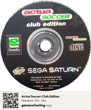 Actua Soccer: Club Edition Sega Saturn, PAL disc