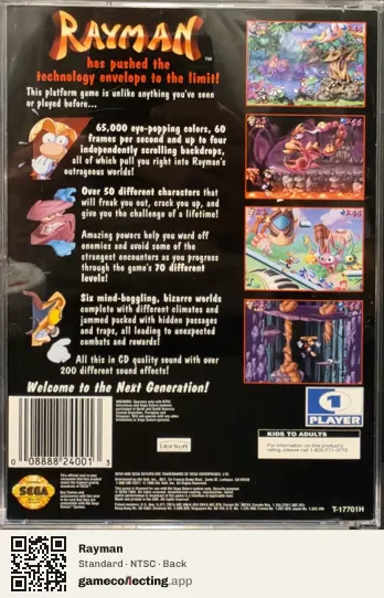 Rayman Sega Saturn, NTSC box back