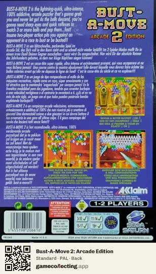 Bust-A-Move 2: Arcade Edition Sega Saturn, PAL box back