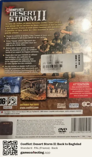 Conflict: Desert Storm II: Back to Baghdad PlayStation 2, France box back