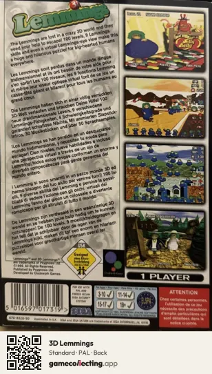 3D Lemmings Sega Saturn, PAL box back