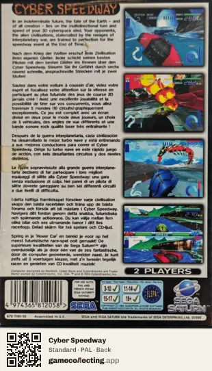 Cyber Speedway Sega Saturn, PAL box back