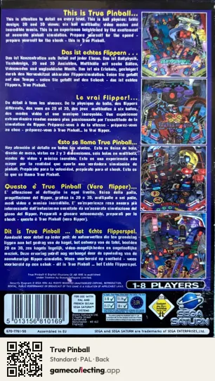 True Pinball Sega Saturn, PAL box back
